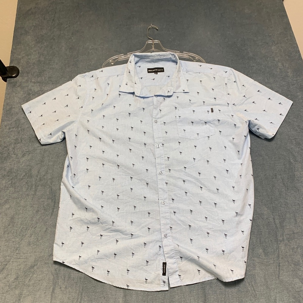 Molokai Surf Co. Shirt Men 3XL Blue Flamingo Print Short Sleeve Travel Button Up